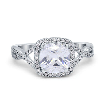 14K White Gold Cushion Infinity Shank Wedding Engagement Ring Round Simulated Cubic Zirconia